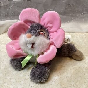 Disney Store Easter Thumper Bunny Rabbit Plush with Pink Crinkle Flower Hat 7"